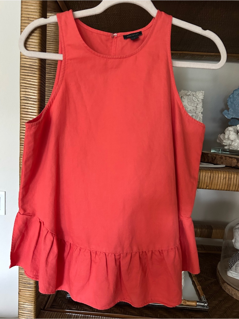 Ann Taylor Coral Ruffle-Hem Sleeveless Top